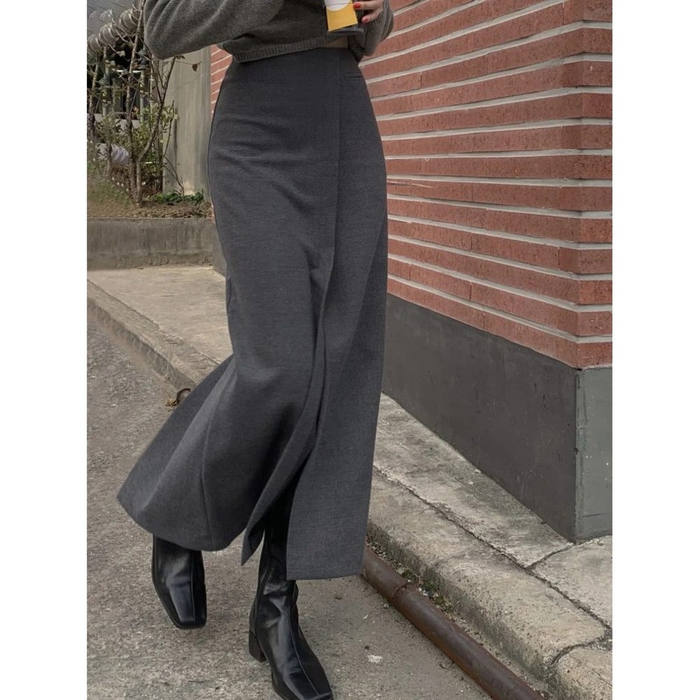 COMMENSE She's Effortless Gray Slit Maxi Skirt Size XS